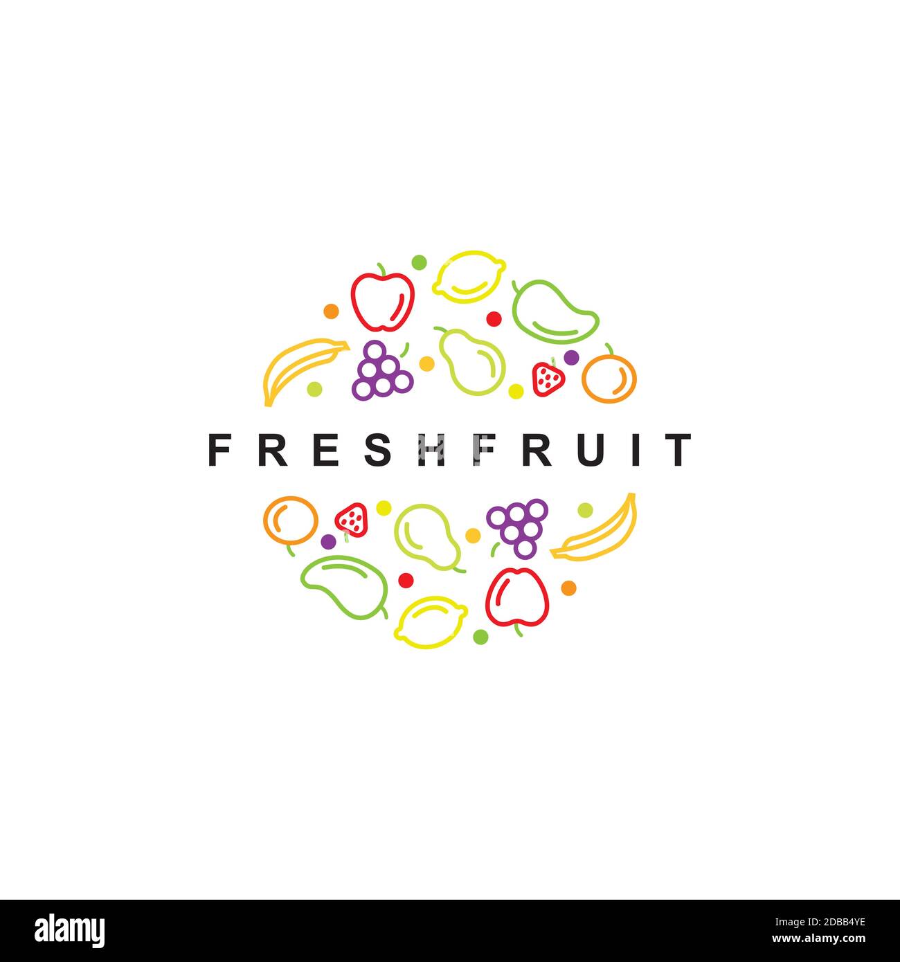 Logo di frutta fresca modello vettoriale. Simbolo di cibo biologico sano Illustrazione Vettoriale
