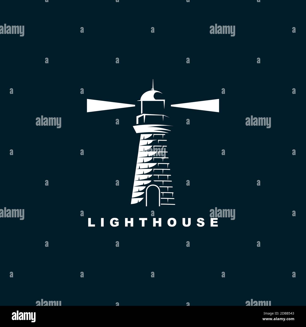 Modello vettoriale con logo Lighthouse.illustrazione del simbolo Beacon Illustrazione Vettoriale