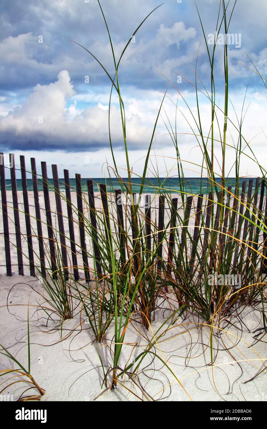 Una spiaggia vista da Destin, in Florida prima di una tempesta si muove in. Foto Stock