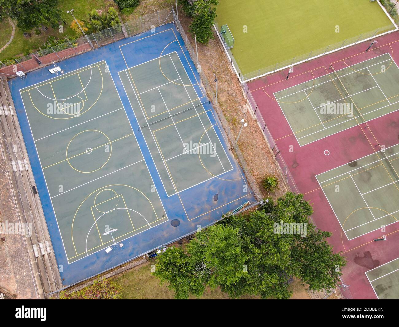 Vari campi sportivi visti dal cielo Foto Stock