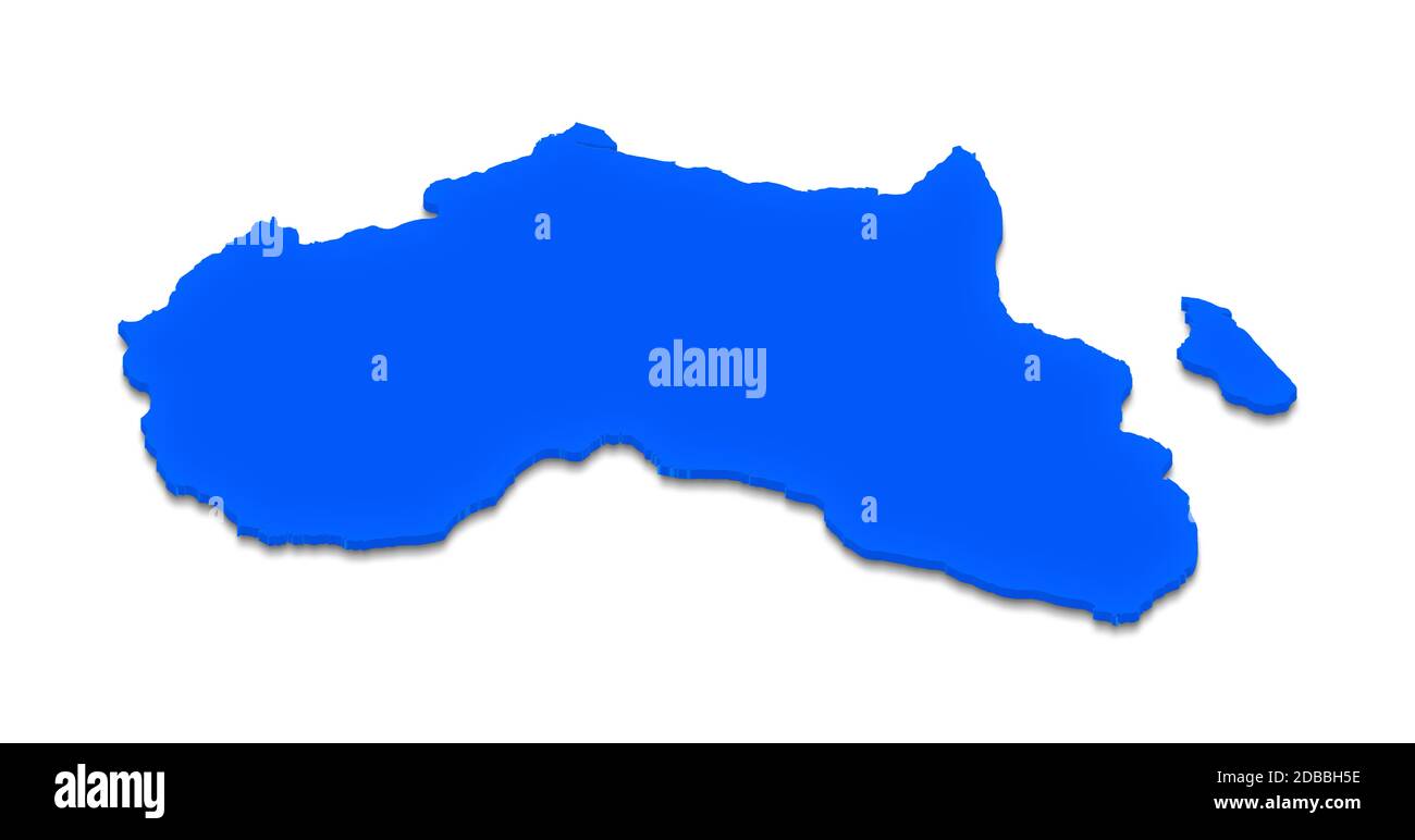 Illustrazione di una mappa blu dell'Africa su sfondo isolato. Proiezione isometrica 3D destra. Foto Stock