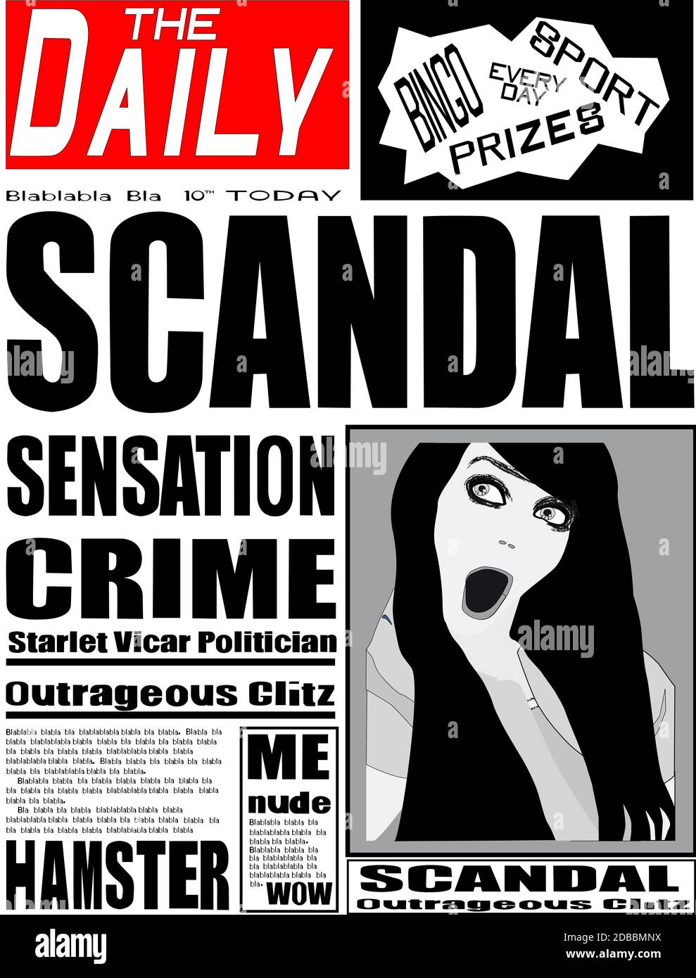Un quotidiano tipico giornale fittizio con la parte superiore rossa, banner, tipicamente nel Regno Unito Foto Stock
