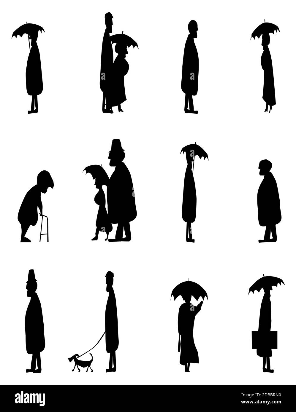 Una serie di silhouette di anziani Foto Stock