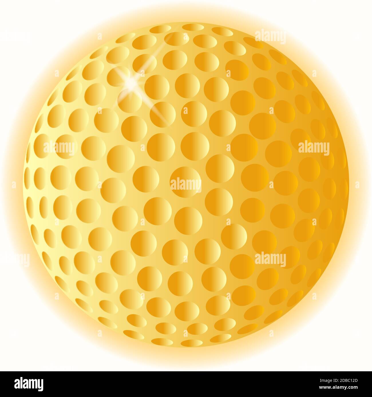 Una palla da golf d'oro contro uno sfondo di luce dorata Foto Stock