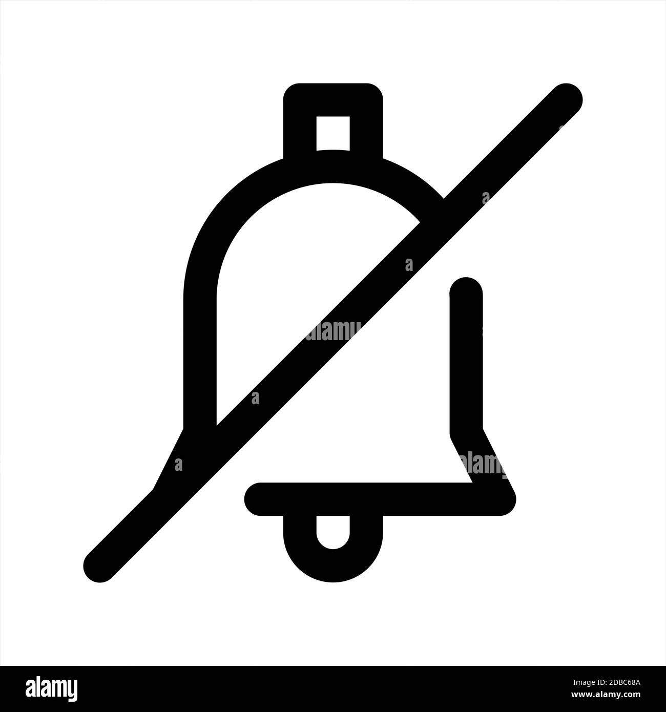 L'icona a forma di campana barrata come simbolo per la modalità silenziosa per disattivare le notifiche o le suonerie, ecc. adatto per interfacce di siti Web, interfacce smartphone e. Illustrazione Vettoriale