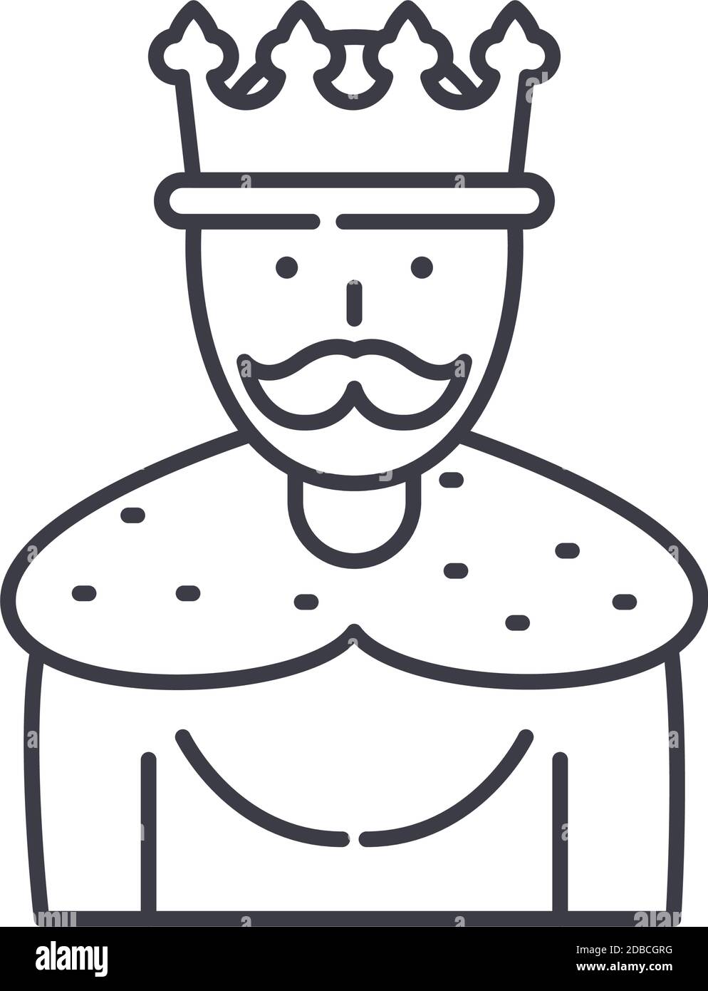 Icona king, illustrazione lineare isolata, vettore di linea sottile, segno di disegno web, simbolo di concetto di contorno con tratto modificabile su sfondo bianco. Illustrazione Vettoriale