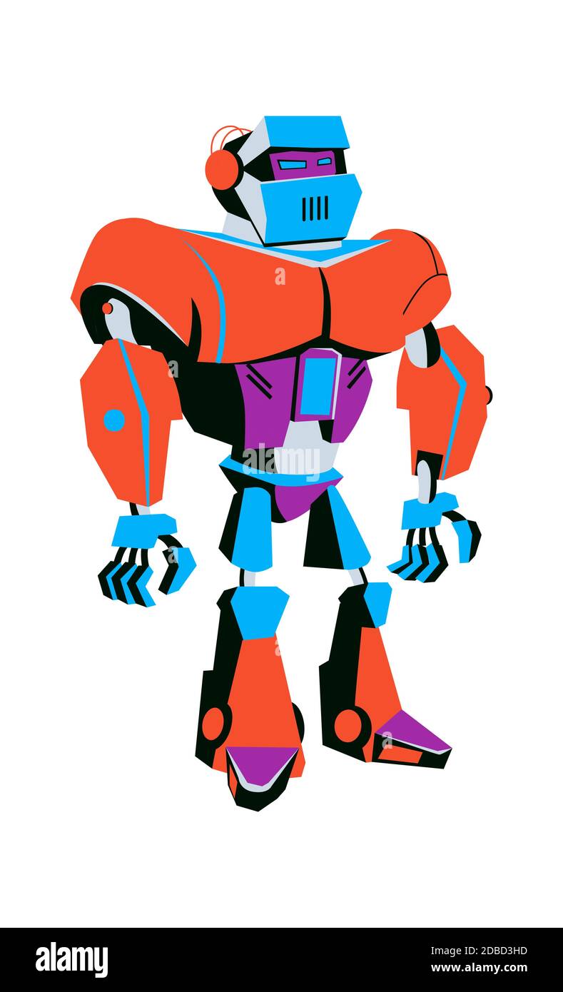 Robot di intelligenza artificiale soldato, cartoon vettore illustrazione isolato su sfondo. Sviluppo di robot Illustrazione Vettoriale