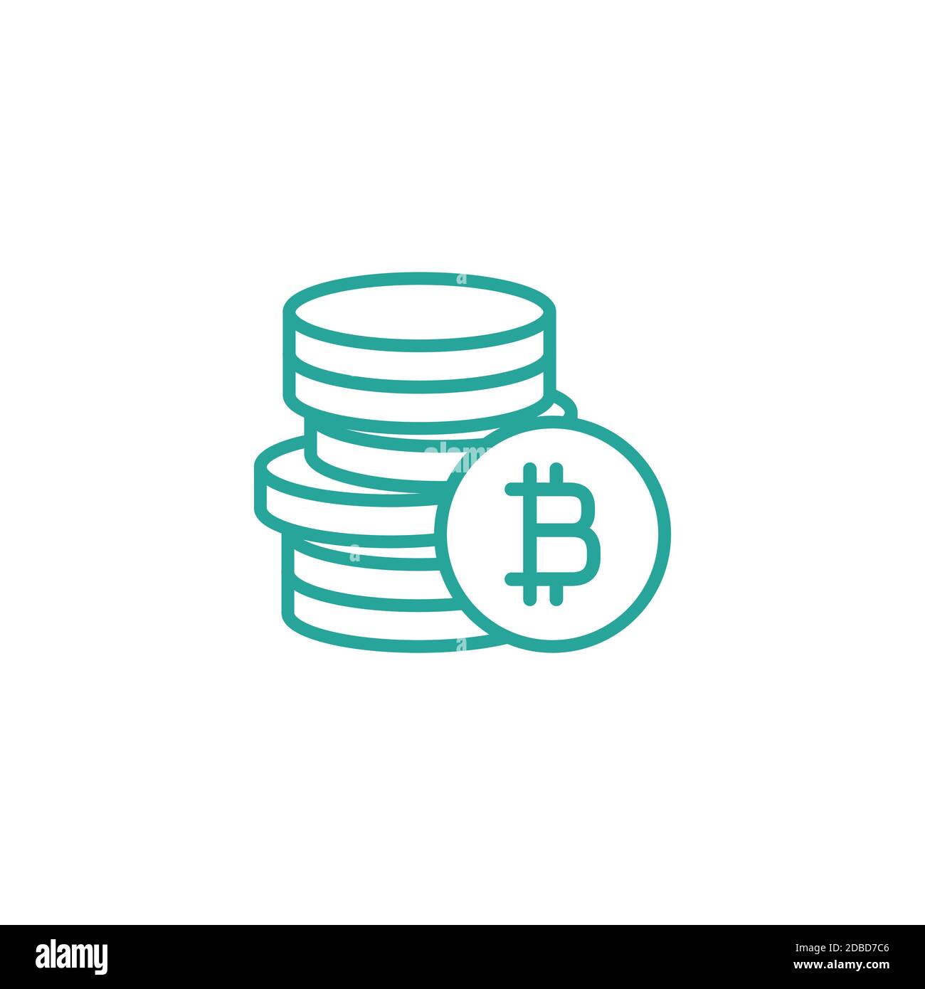 Pila di monete di bitcoin con la moneta davanti ad esso. Icona blu piatta. Isolato su bianco. Pittogramma di pagamento online. Illustrazione vettoriale. Crypto valuta, vir Illustrazione Vettoriale