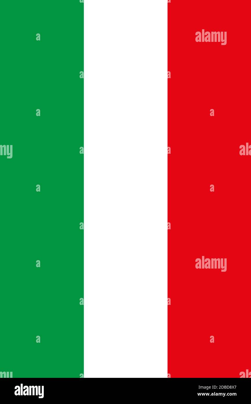 Bandiera italiana verticale. Bandiera nazionale italiana. Simbolo ufficiale dello stato del paese. Foto Stock