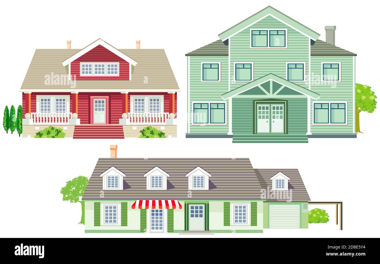 varie case di famiglia, case di legno, case di campagna Foto Stock