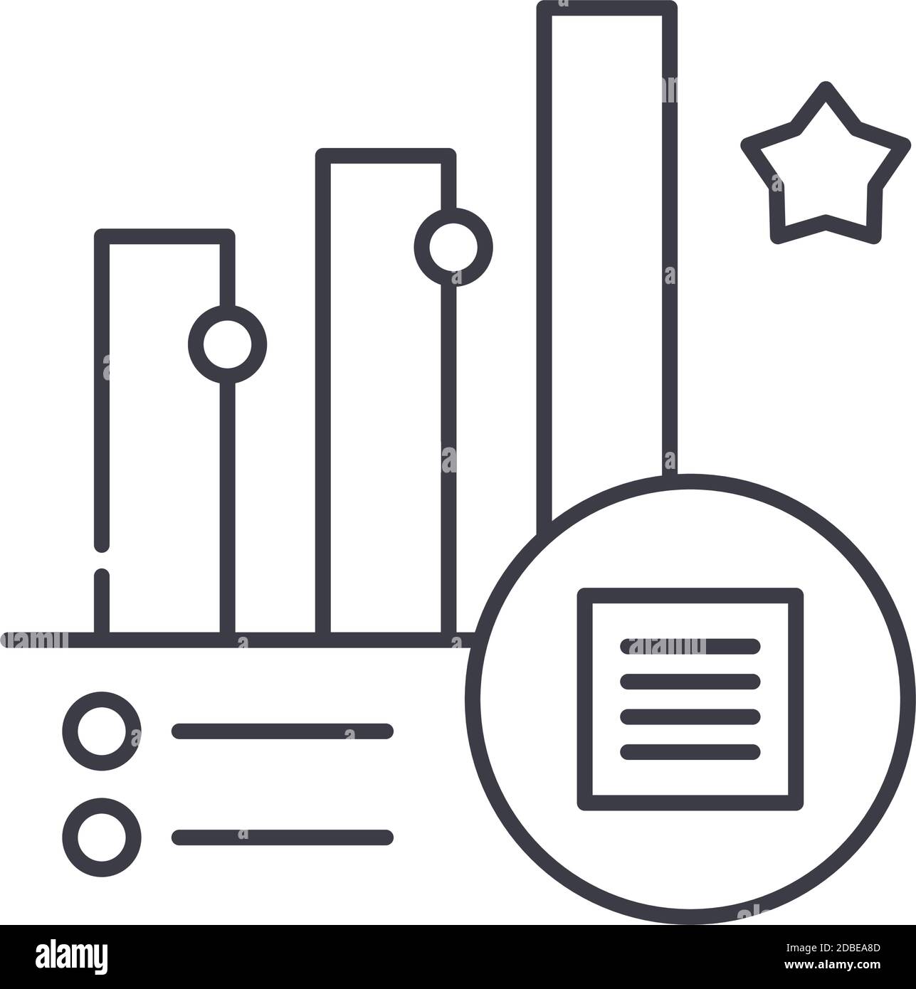 Icona di ricerca qualitativa, illustrazione lineare isolata, vettore di linea sottile, segno di disegno di fotoricettore, simbolo di concetto di contorno con tratto modificabile su bianco Illustrazione Vettoriale
