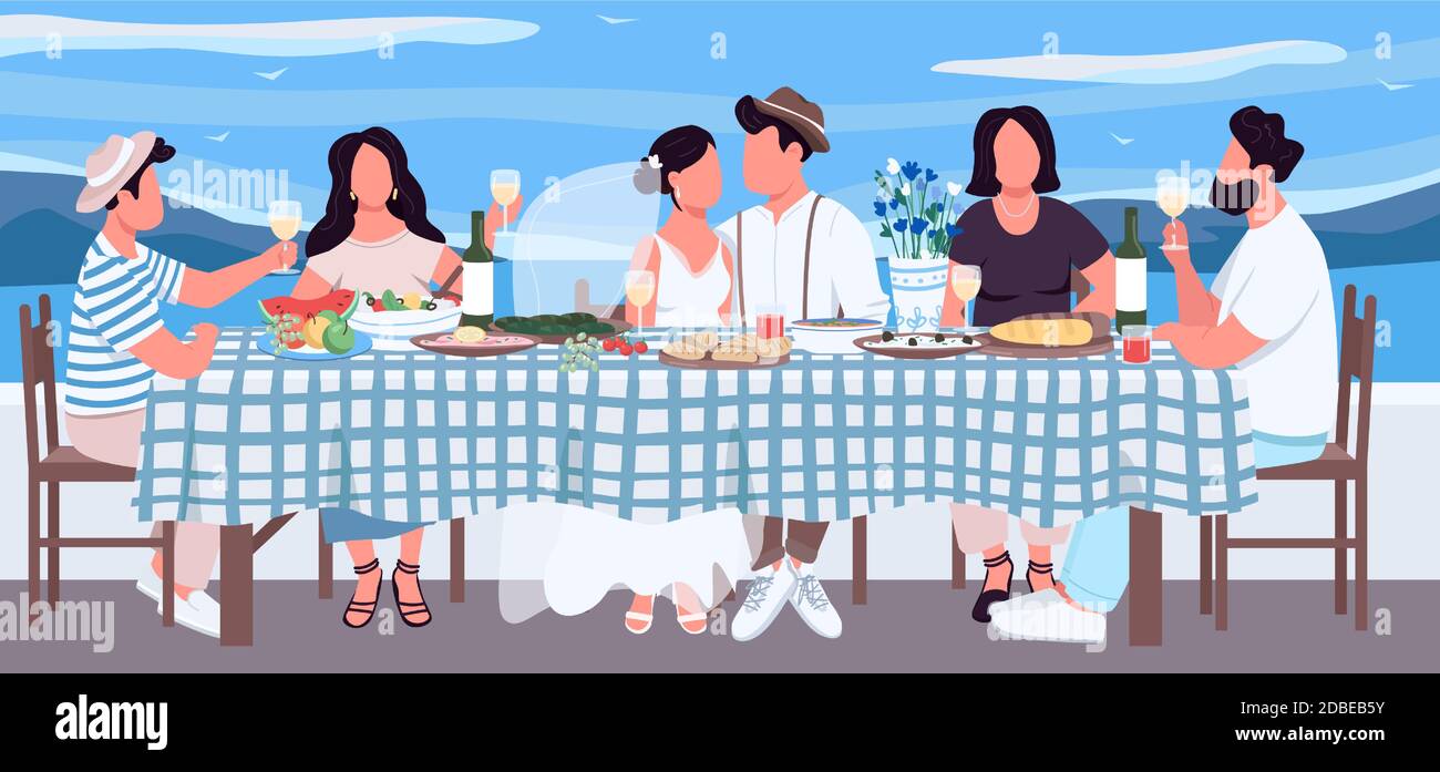 Illustrazione vettoriale a colori piatti per matrimoni greci Illustrazione Vettoriale