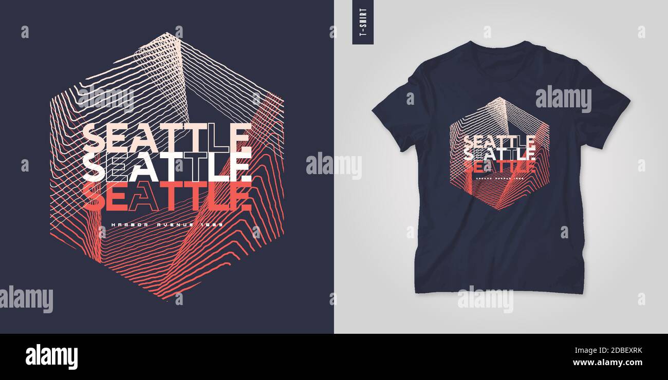 Seattle. T-shirt disegno vettoriale geometrico, poster, stampa, modello Illustrazione Vettoriale