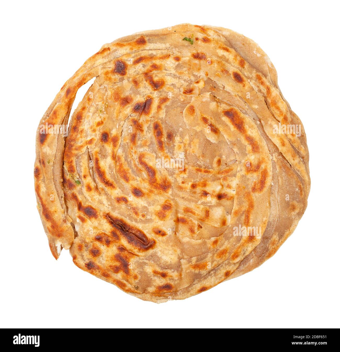 Cucina indiana - lachha paratha (pane fritto multistrato) isolato su sfondo bianco Foto Stock