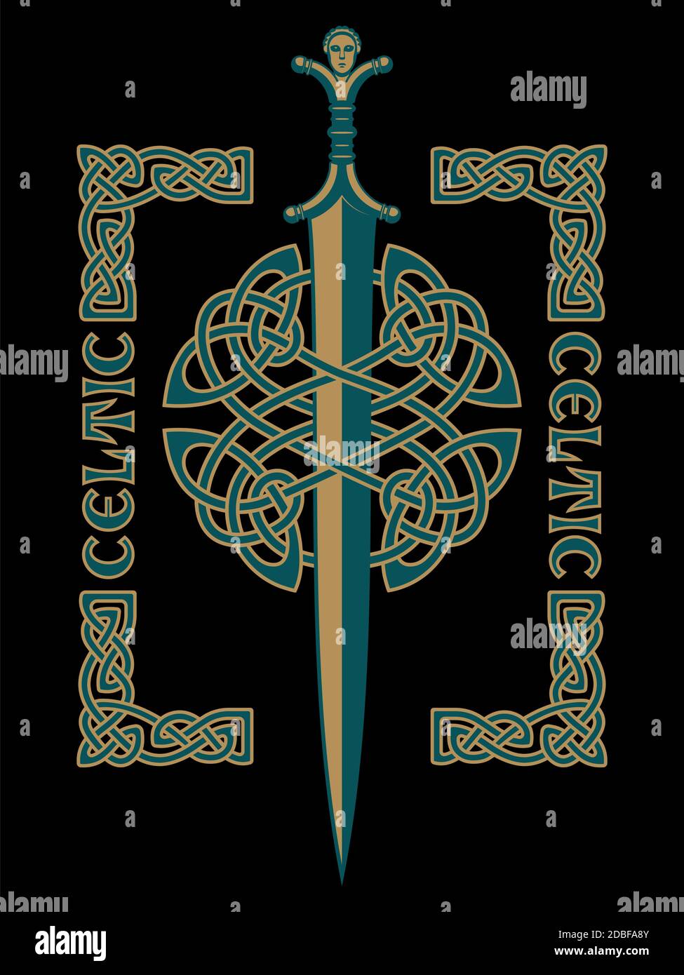 Design celtico. Spada celtica e ornamenti scandinavi celtici Illustrazione Vettoriale
