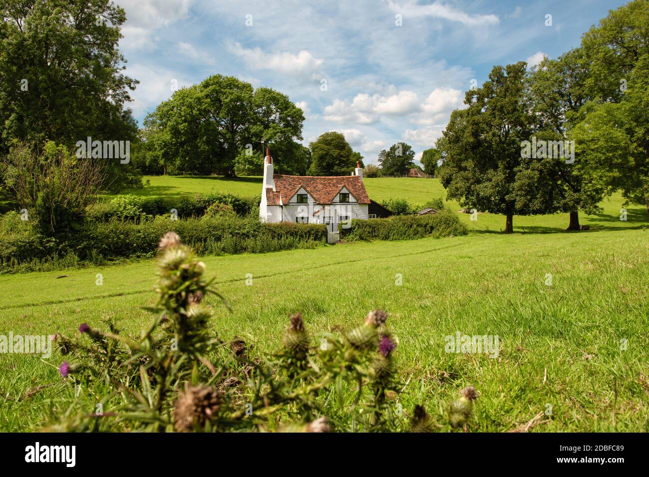 Paesaggio inglese con vecchio cottage in Chiltern Hills, Regno Unito Foto Stock