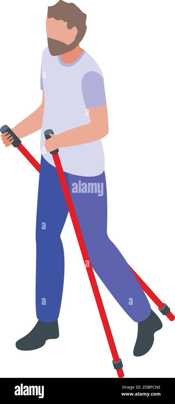 Uomo nordic Walking icona. Isometrica di uomo nordic Walking icona vettoriale per il web design isolato su sfondo bianco Illustrazione Vettoriale