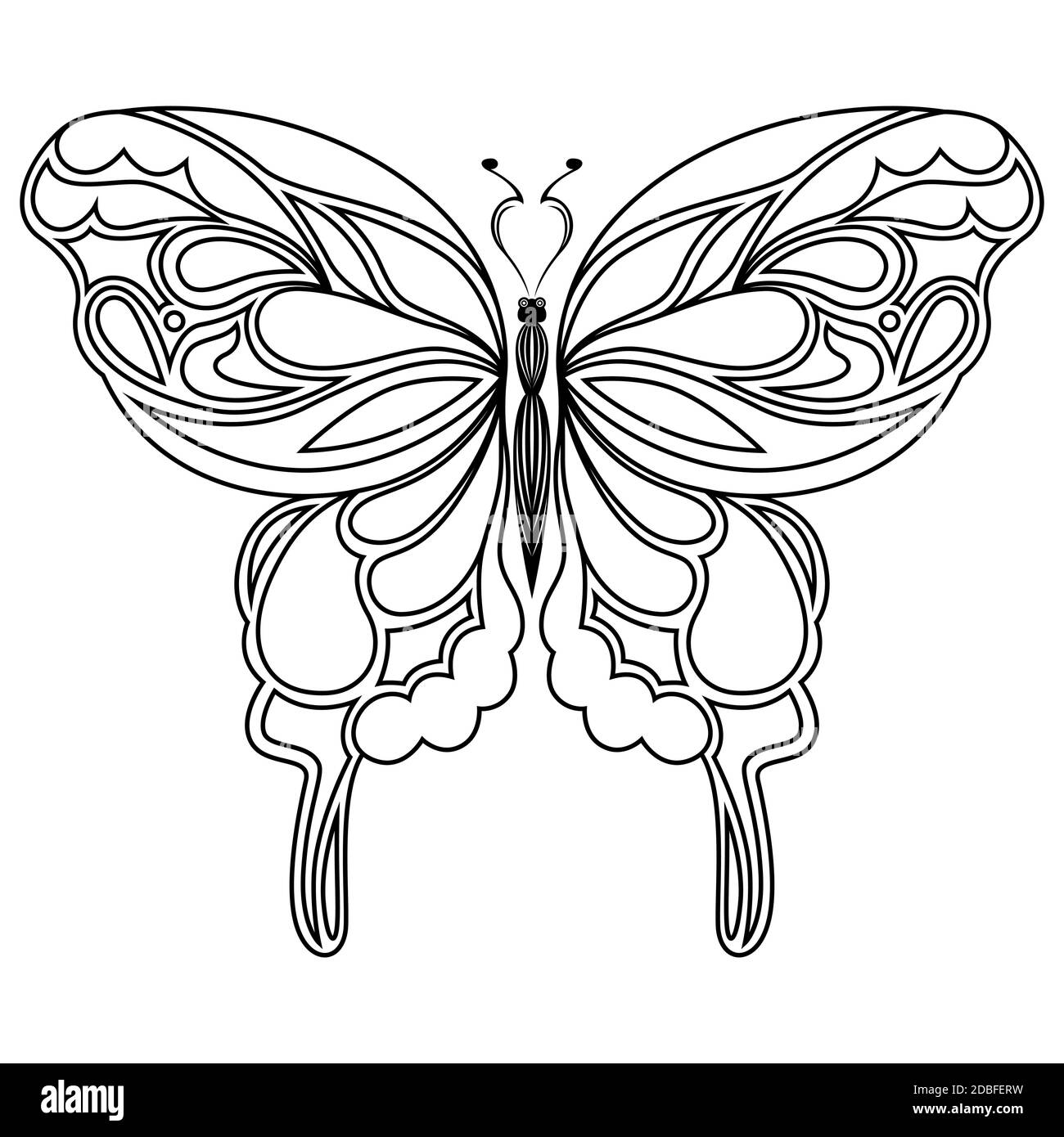Nero stencil ornamentali della stupenda farfalla isolato su uno sfondo bianco, del disegno a mano illustrazione vettoriale Illustrazione Vettoriale
