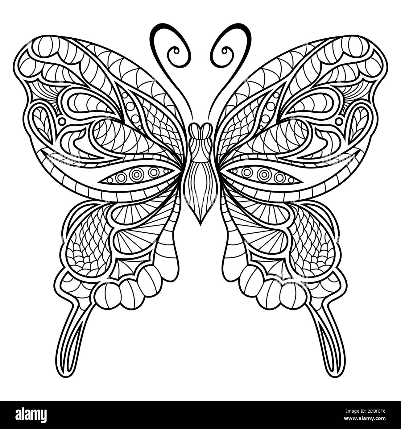 Nero ornamentali stencil stupenda farfalla isolato su uno sfondo bianco, del disegno a mano illustrazione vettoriale Illustrazione Vettoriale