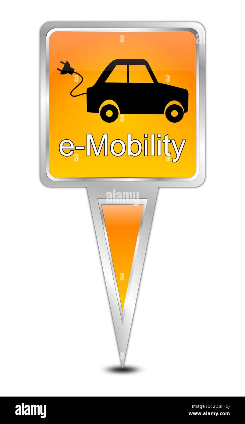 Orange puntatore mappa con e-mobility â€" 3d illustrazione Foto Stock