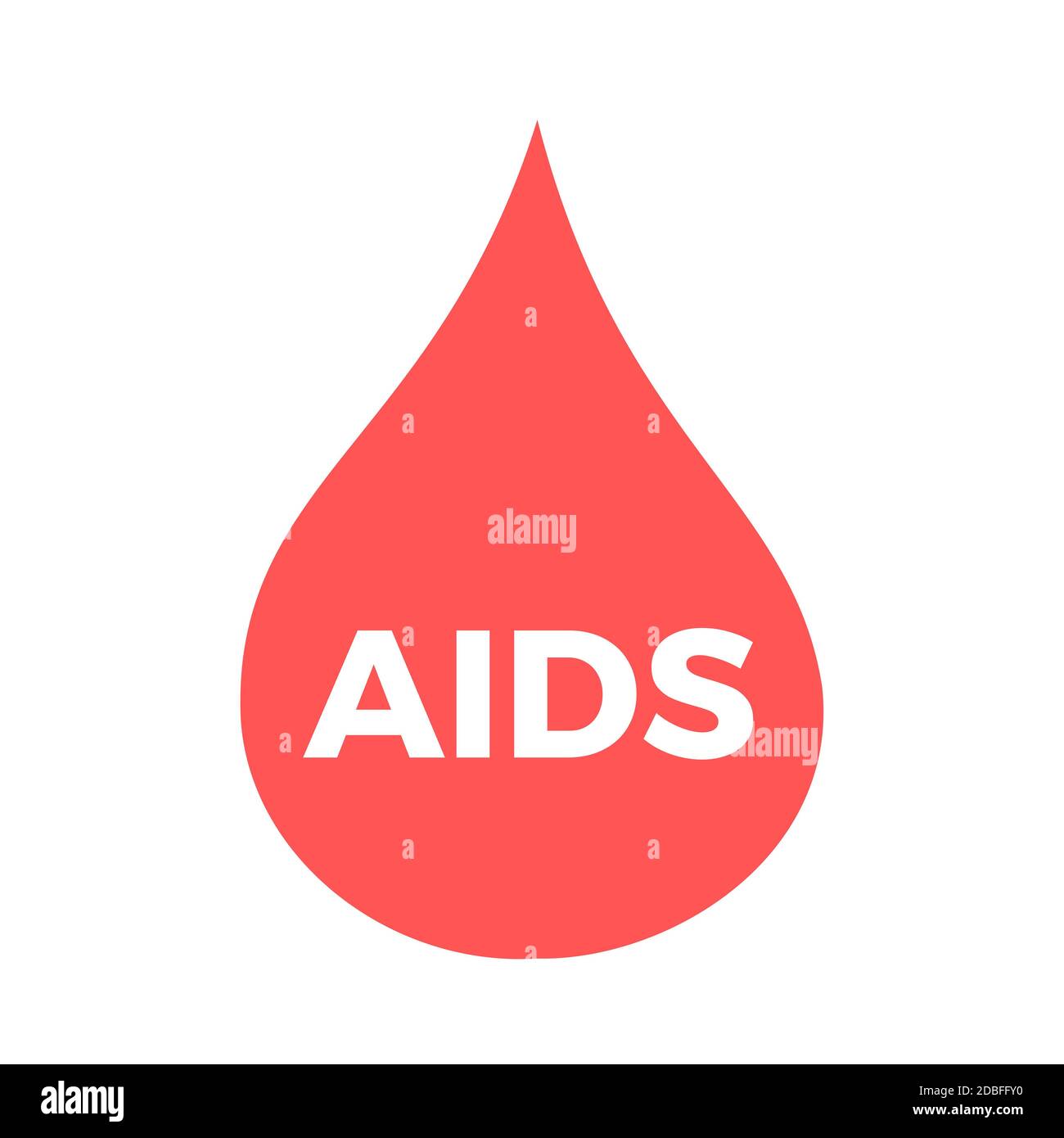 HIV e AIDS - la goccia rossa di sangue è infetta da malattie e infezioni sessualmente trasmesse (STI, STD). Diagnosi medicinale. Immagine vettoriale isola Foto Stock