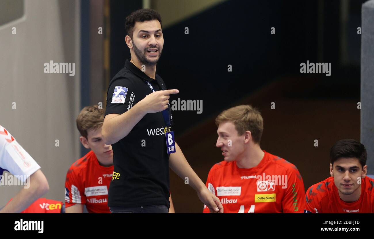 Eat, Germania. Firo: 15.11.2020, pallamano, Liqui Moly Bundesliga, HBL, stagione 2020/2021 TUSEM Essen - SG Nordhorn TUSEM, Coach, JAMAL NAJI | Usage worldwide Credit: dpa/Alamy Live News 2020 Foto Stock