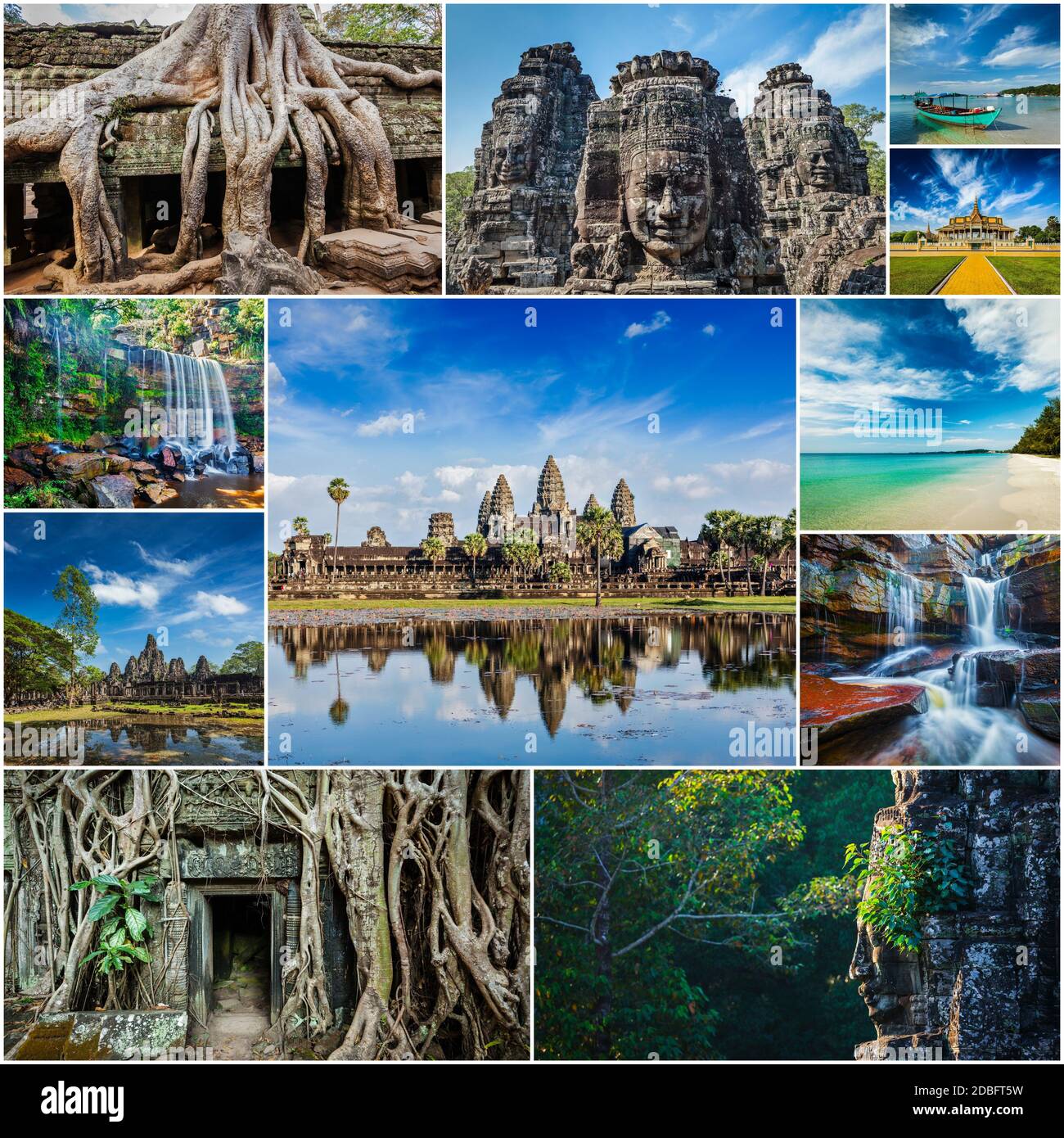 Collage di viaggio Cambogia immagini di monumenti turistici Foto Stock