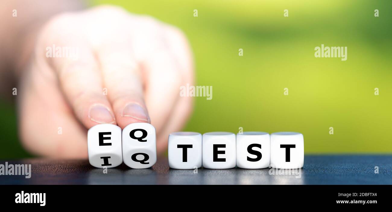 I dadi formano le espressioni 'iq test' e 'eq test'. Foto Stock