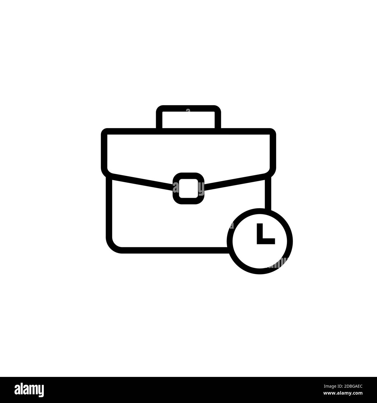 Icona lineare del tempo di lavoro. Illustrazione delle ore di lavoro. Borsa portadocumenti business con orologio. Vettore su sfondo bianco isolato. EPS 10 Illustrazione Vettoriale