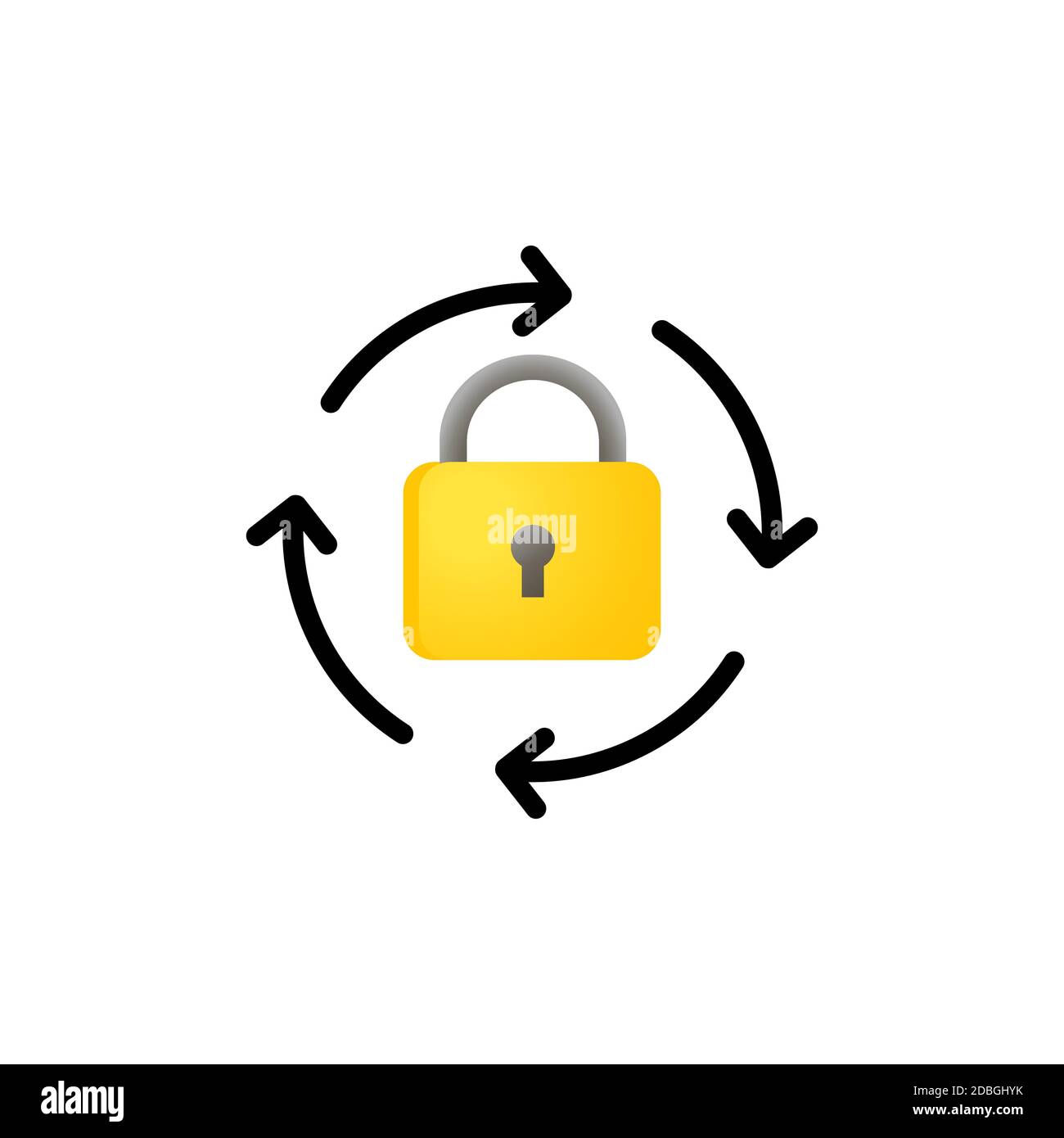 Blocca icona ricarica. Frecce di rotazione con icona a forma di lucchetto. Aggiorna password. Vettore su sfondo bianco isolato. EPS 10 Illustrazione Vettoriale