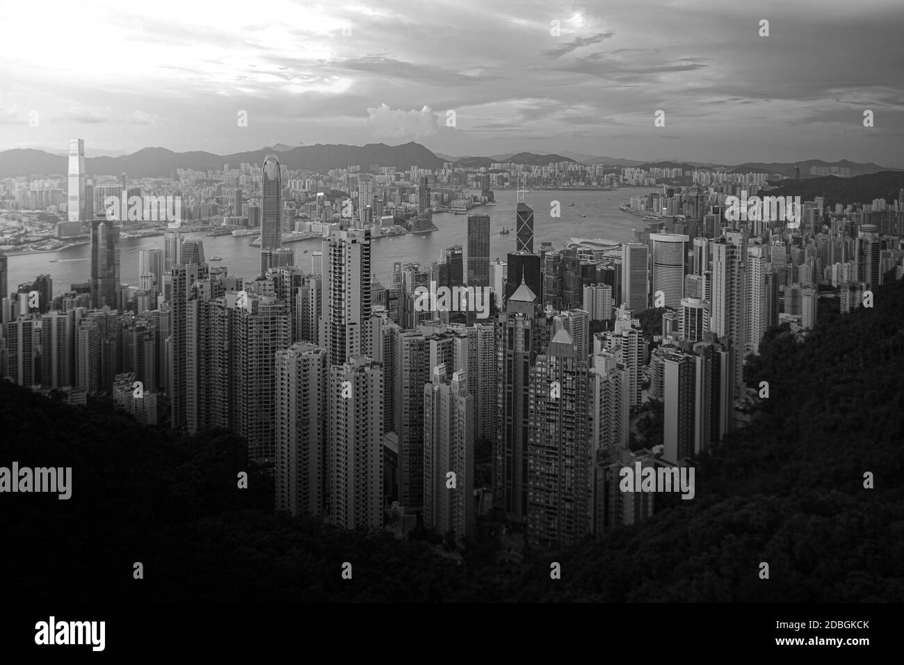 Grattacieli di Hong Kong visibili dal Victoria Peak. Località di ripresa: Hong Kong Special Administrative Region Foto Stock