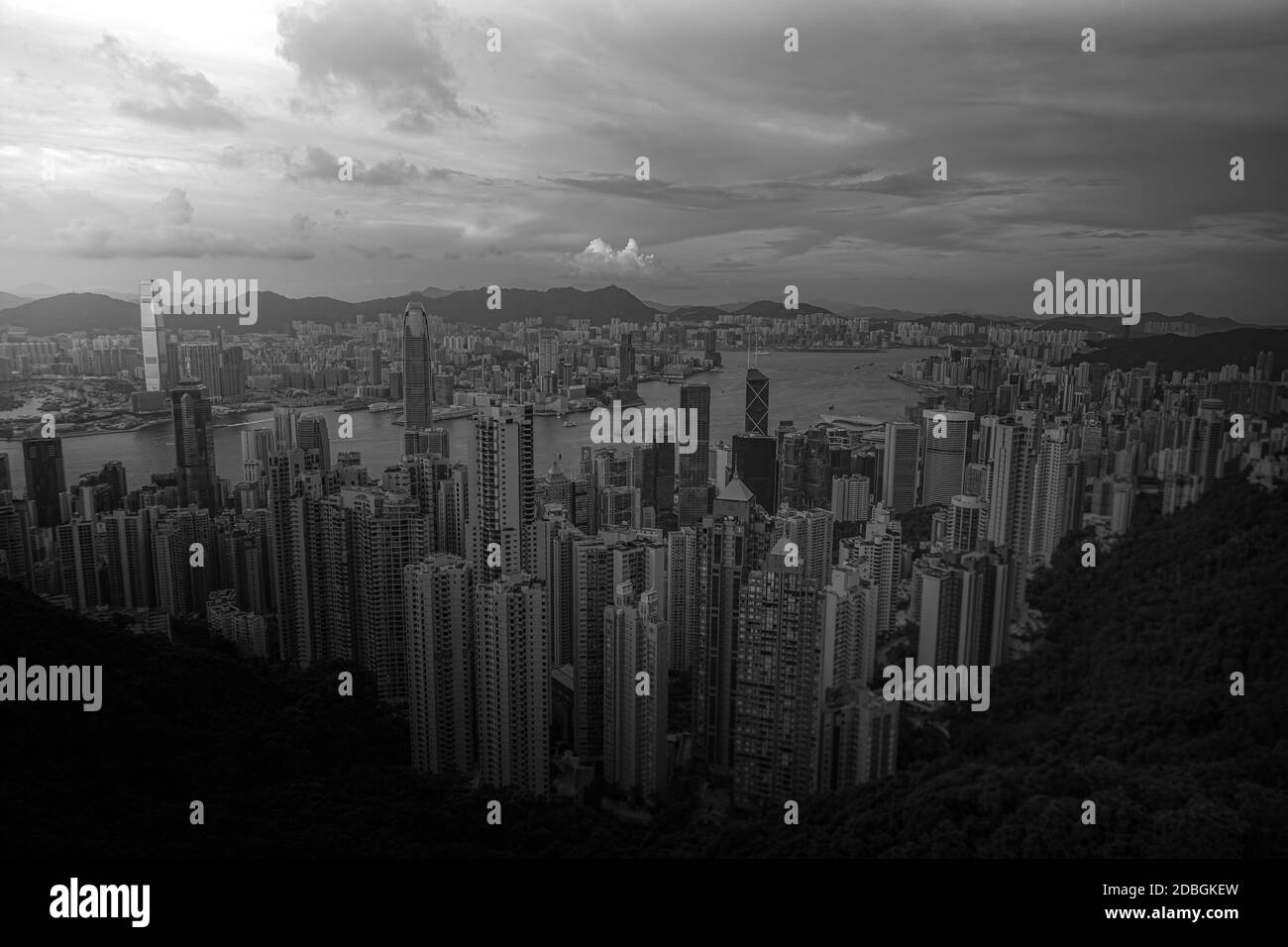 Grattacieli di Hong Kong visibili dal Victoria Peak. Località di ripresa: Hong Kong Special Administrative Region Foto Stock