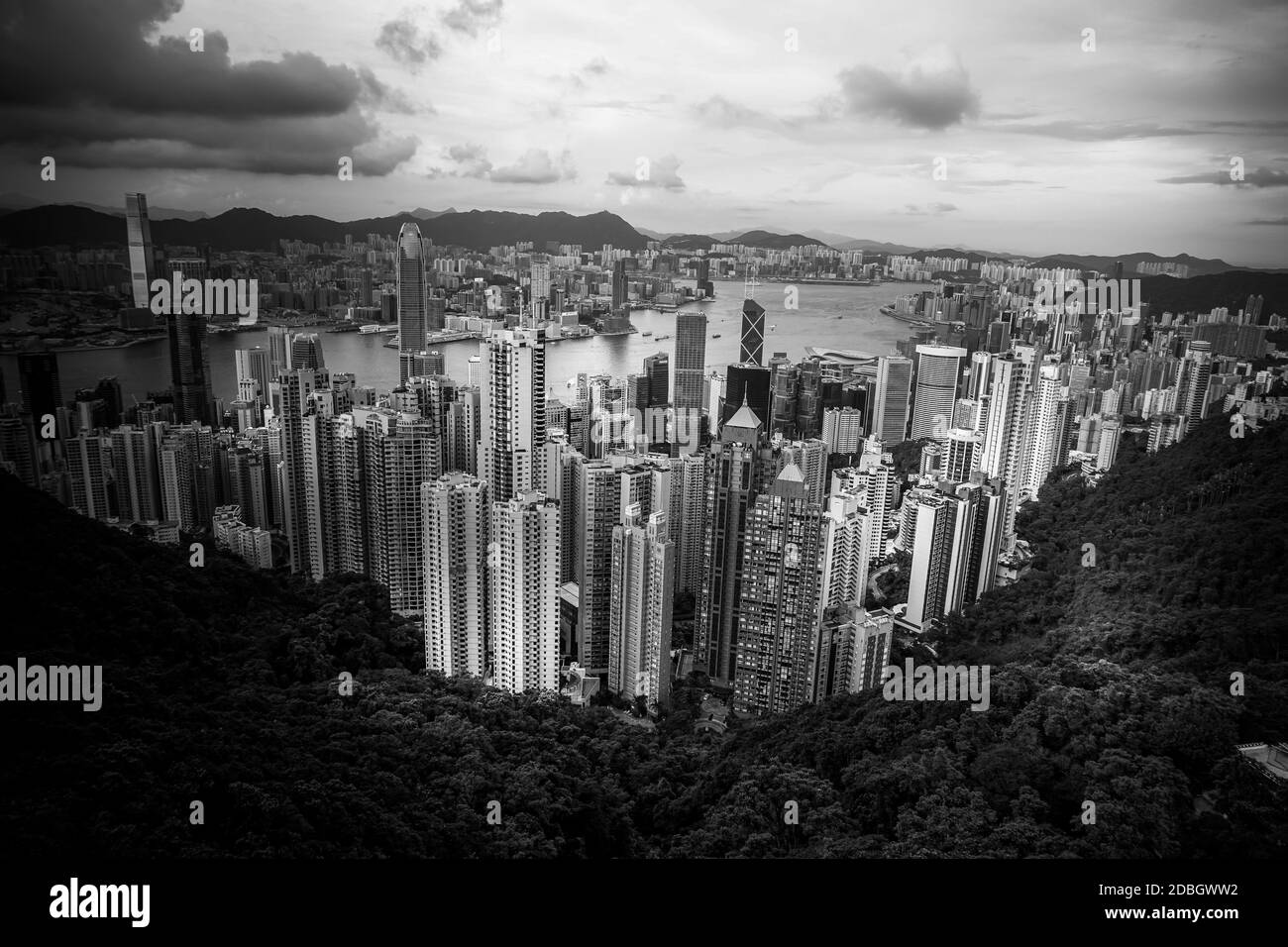 Grattacieli di Hong Kong visibili dal Victoria Peak. Località di ripresa: Hong Kong Special Administrative Region Foto Stock