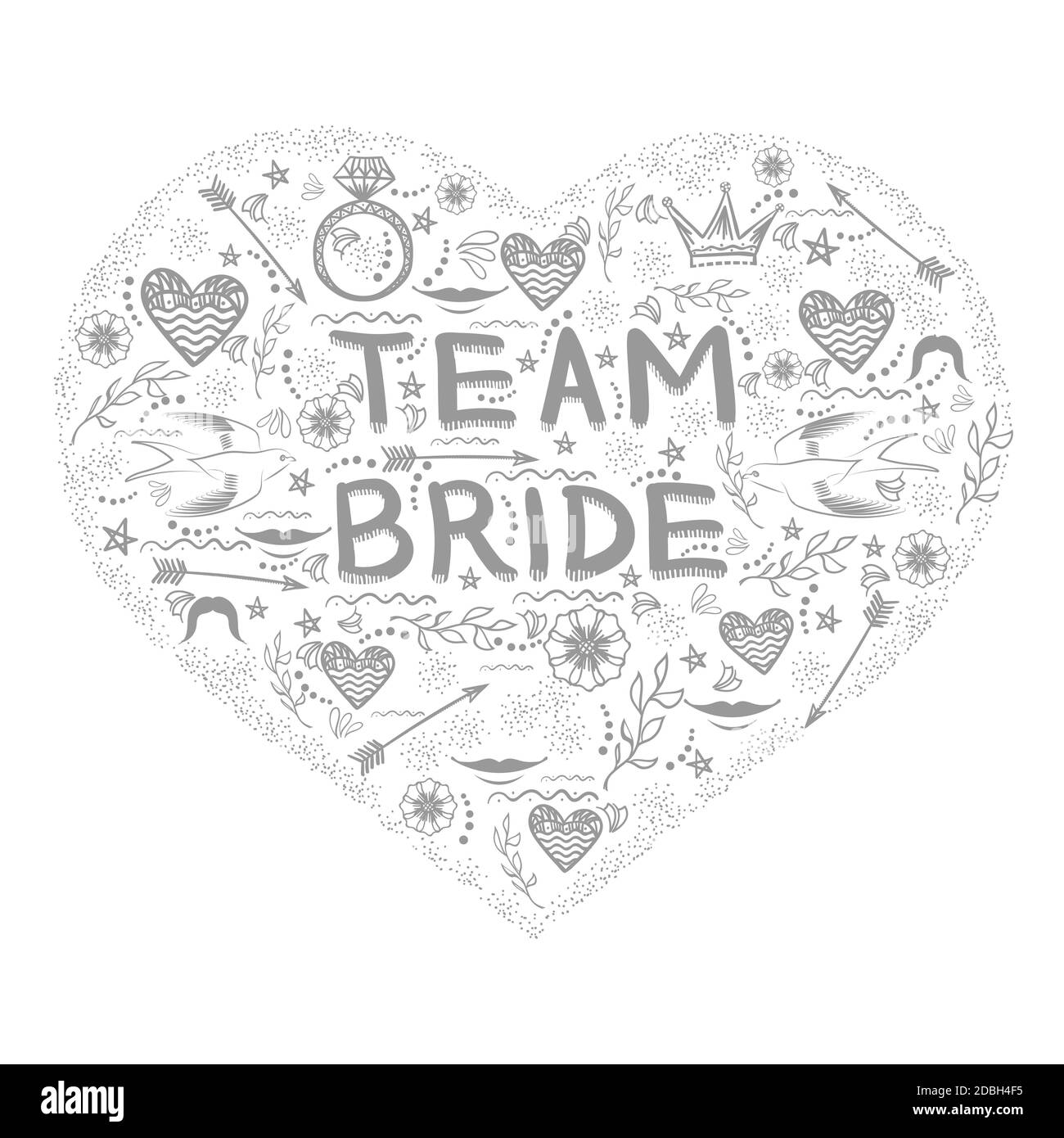 Bachelorette Party. Stile Dodle testo Team Bride. Carta scritta a mano per doccia nuziale o Hen Party. Design per matrimoni. Foto Stock