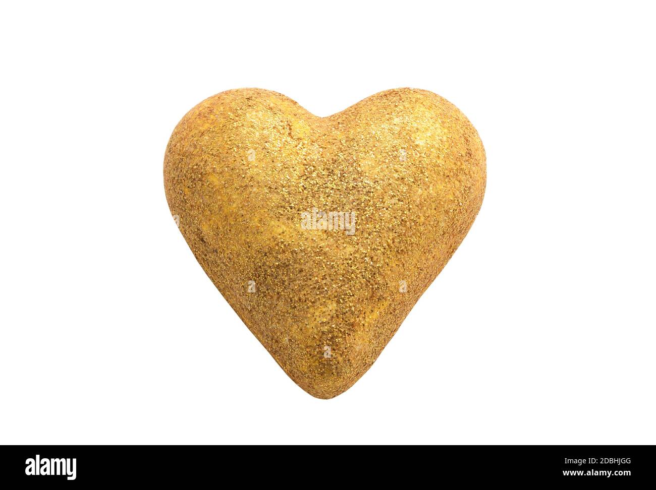 Cuore dorato con glitter isolato su bianco con tracciato di ritaglio Foto Stock
