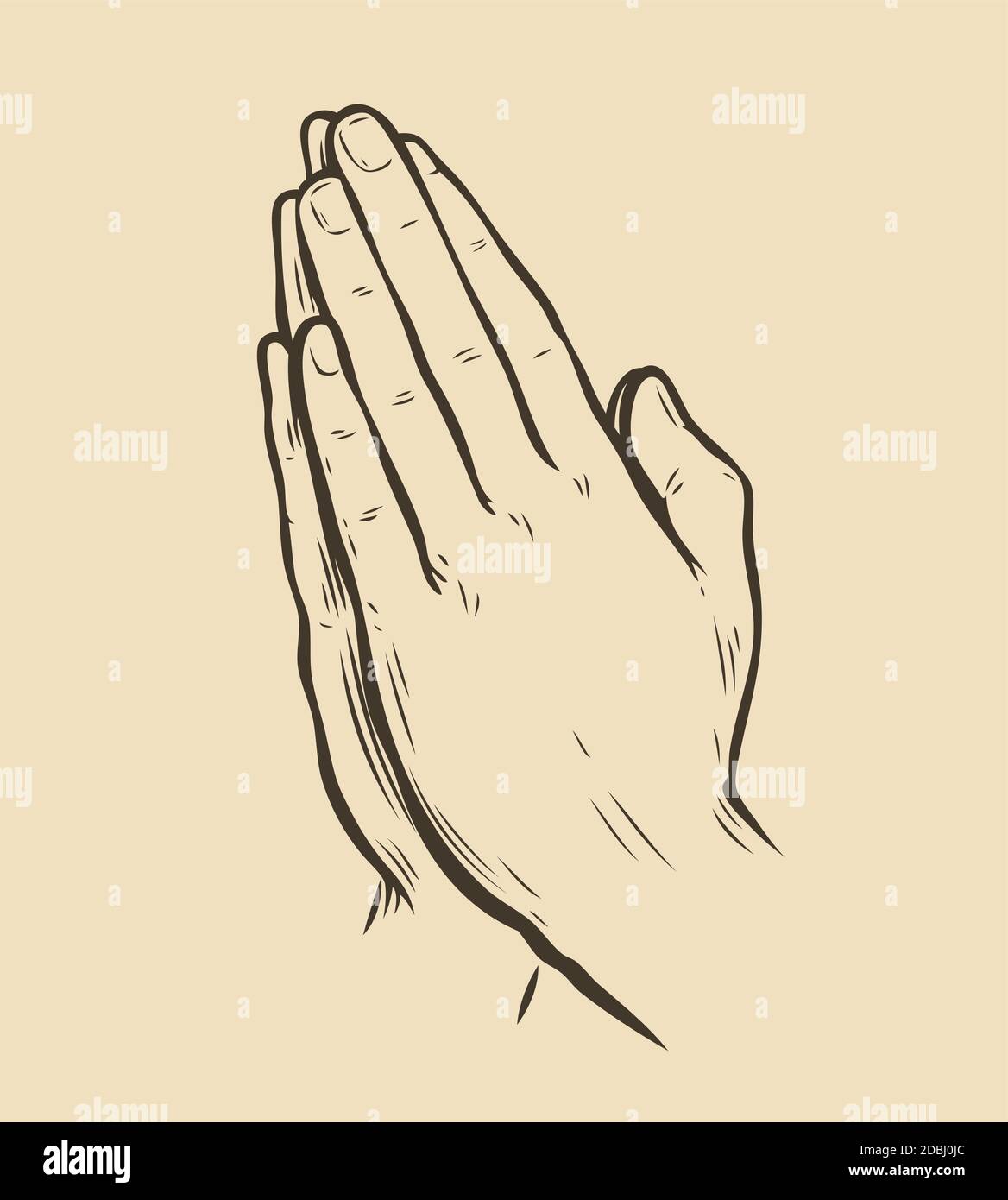 Mani di preghiera. Immagine vettoriale dello schizzo delle palme piegate insieme Illustrazione Vettoriale