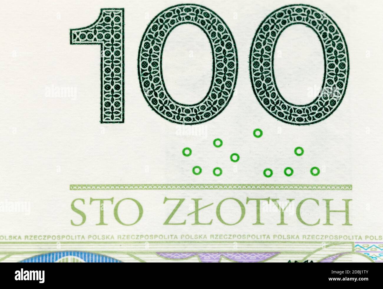 Nuovo disegno di legge del valore di cento zloty polacchi, primo piano di denaro polacco Foto Stock