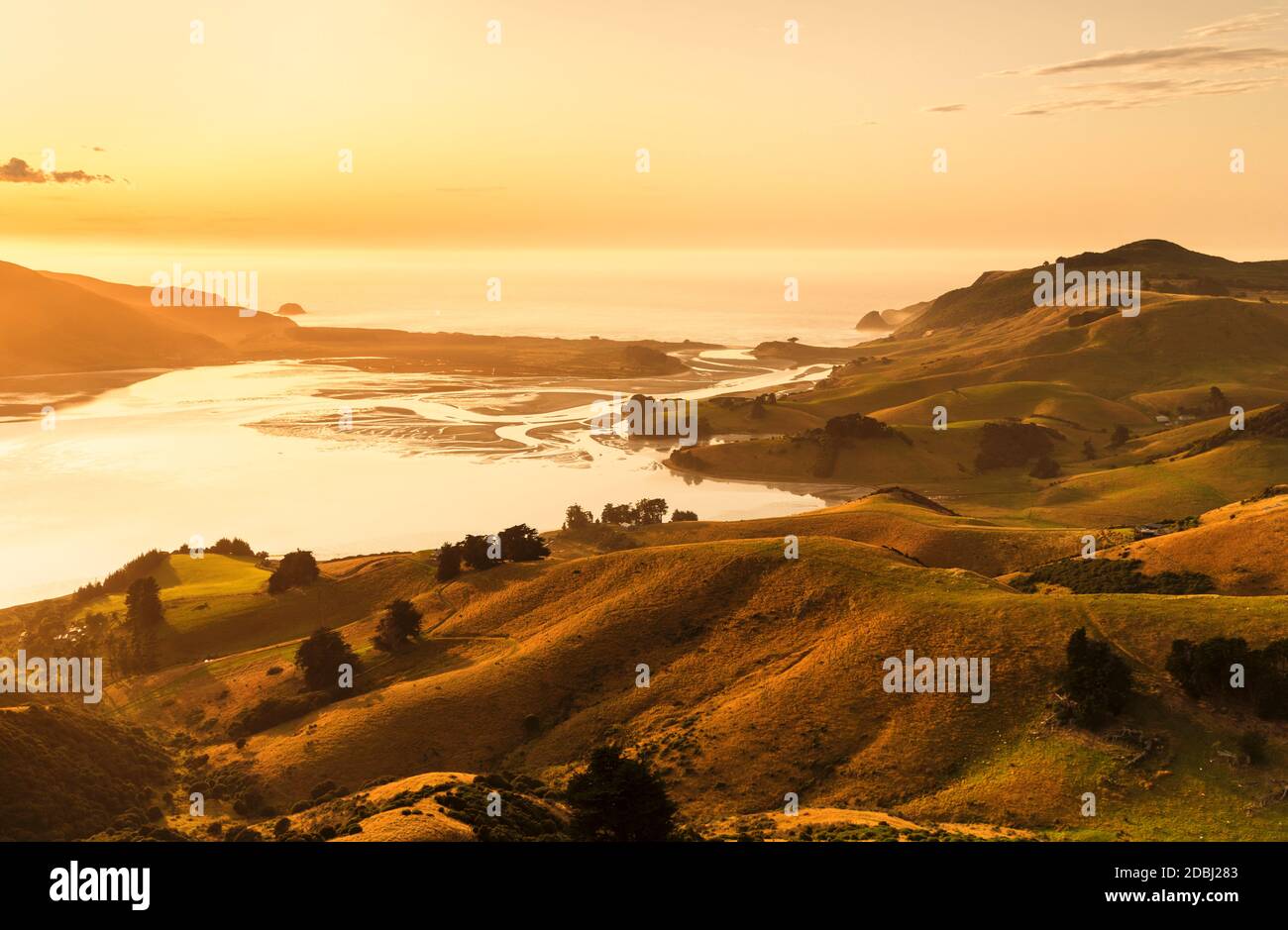 Hoopers Inlet all'alba, Penisola di Otago, Dunedin, Otago, Isola del Sud, Nuova Zelanda, Pacifico Foto Stock