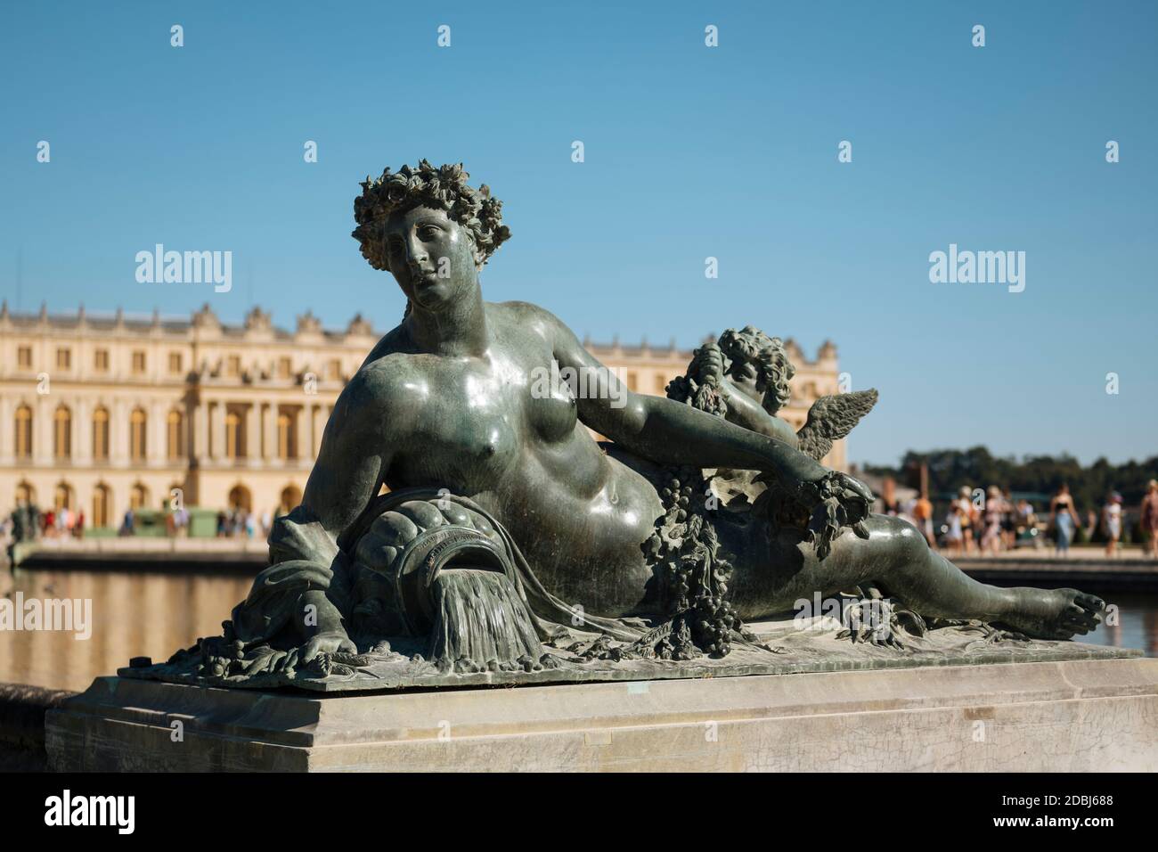 Statua di marmo, giardini, Reggia di Versailles, patrimonio dell'umanità dell'UNESCO, Yvelines, Ile-de-France, Francia, Europa Foto Stock