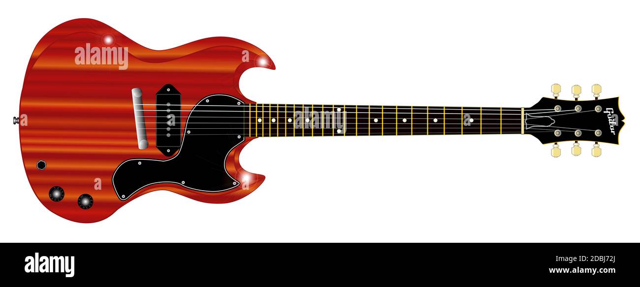 Un corpo solido con la chitarra elettrica insieme in uno sfondo bianco. Foto Stock