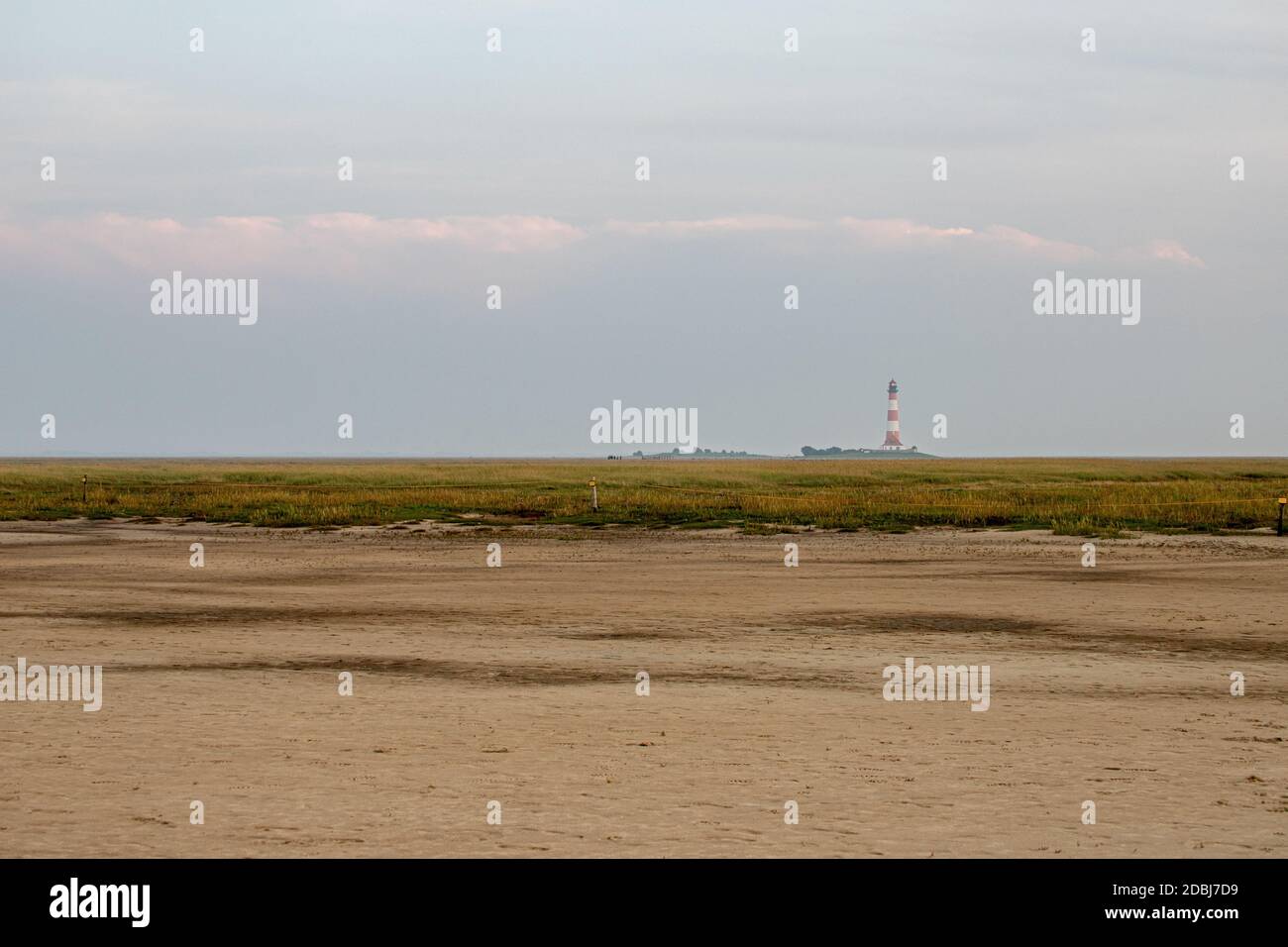 Faro Westerheversand in serata Foto Stock