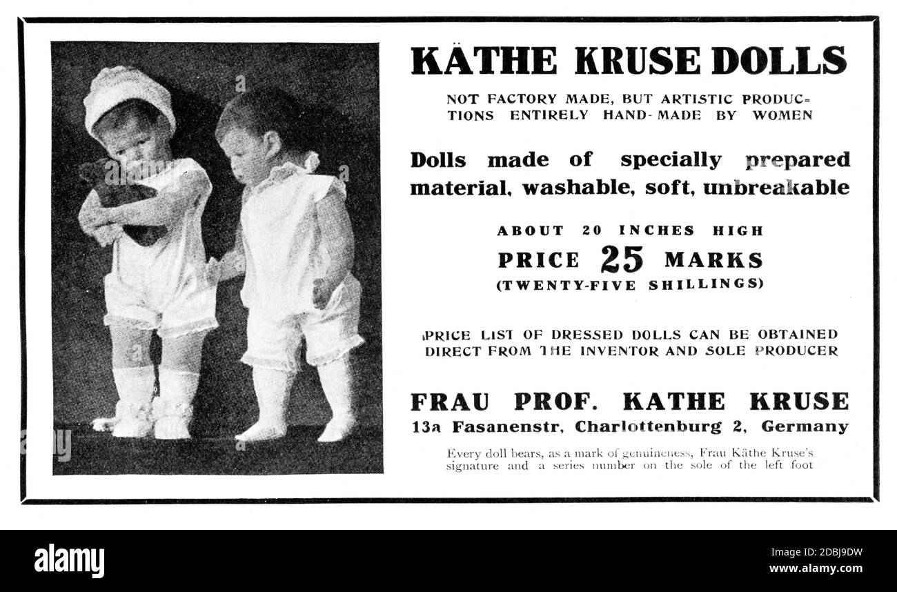 1914 bambole Kathhe Kruse in tedesco pubblicità da The Studio An Rivista illustrata di Belle Arti e Applied Art Foto Stock