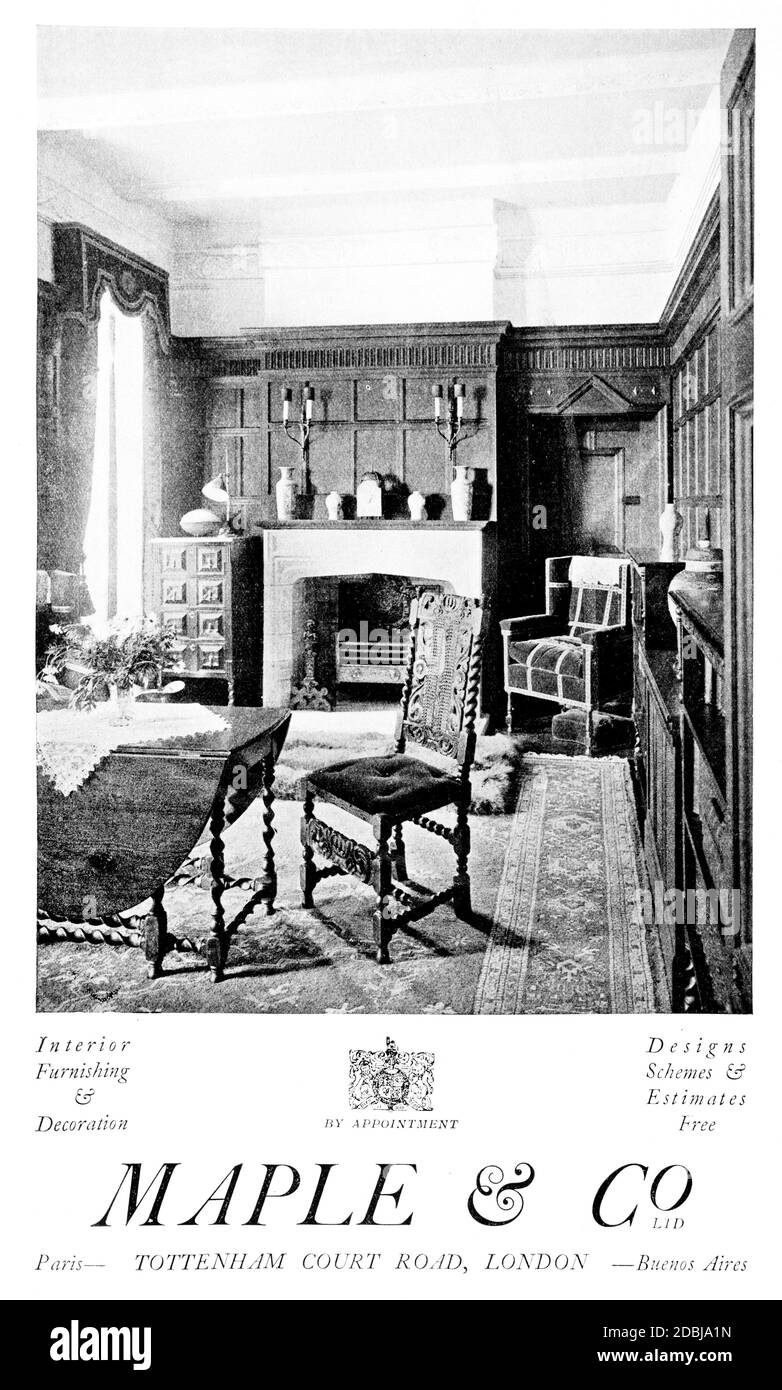 Maple & Co, pubblicità di mobili da soggiorno da 1912 The Studio An Illustrated Magazine of fine and Applied Art Foto Stock