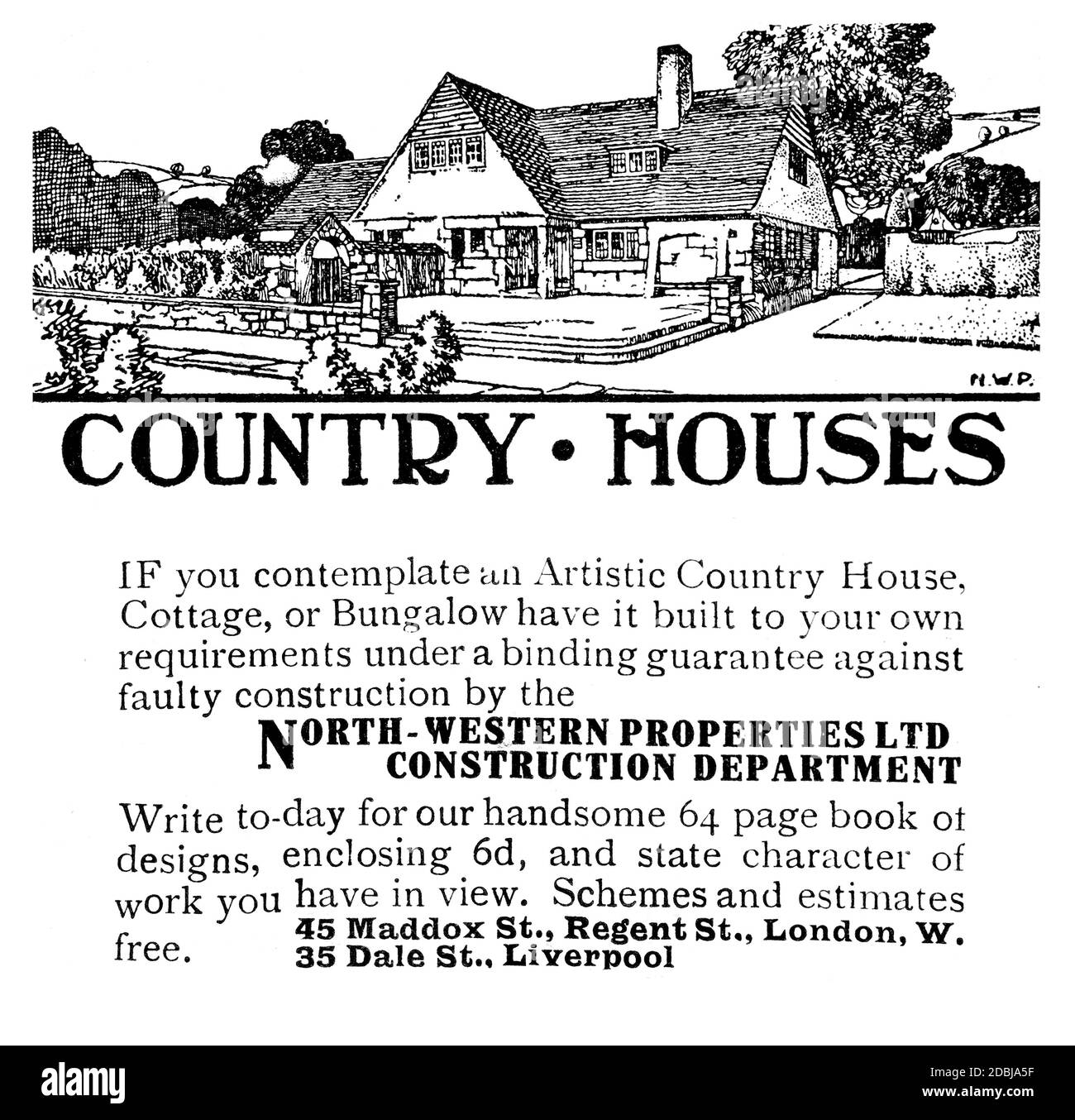 North Western Properties Ltd Country Cottage e casa di design e. Costruire pubblicità da 1912 The Studio An Illustrated Magazine di Fine e applicato Foto Stock