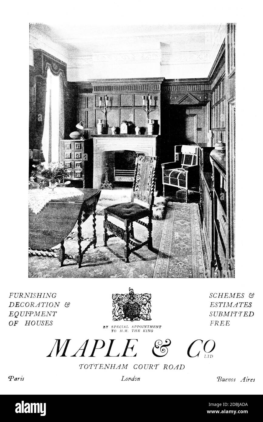 Maple & Co, pubblicità di mobili da soggiorno da 1914 The Studio An Illustrated Magazine of fine and Applied Art Foto Stock