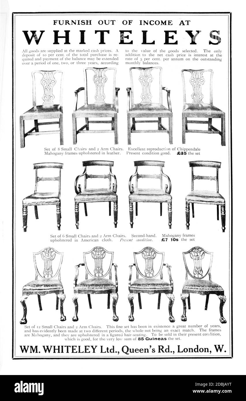 1914 Mobili a prezzi accessibili, arredare fuori dal reddito di Whiteley, pubblicità per London Furniture store, da The Studio An Illustrated Magazine of Fi Foto Stock