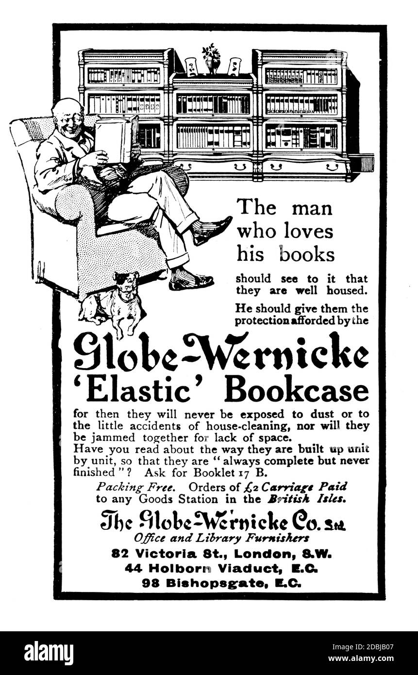 Ill788 Globe Wernicke Elastic Bookcase pubblicità da 1914 The Studio Rivista illustrata di Belle Arti e Applied Art Foto Stock