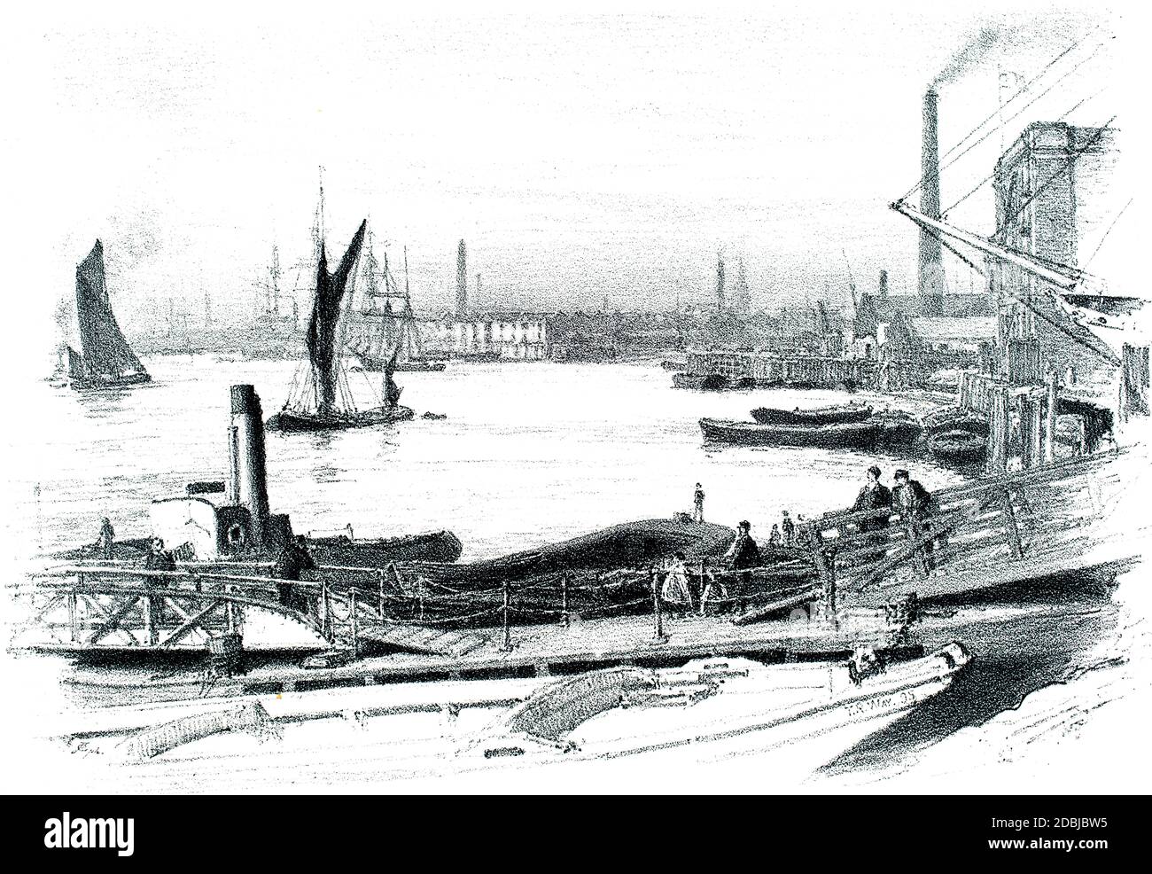 West India Docks, da una litografia del 1895 di Thomas Robert Way dal 1896 The Studio An Illustrated Magazine of fine and Applied Art Foto Stock