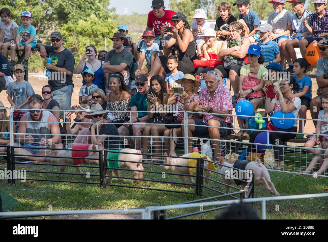 Darwin,NT,Australia-Luglio 27,2018: La gente guarda le corse di maiale al Royal Show di Darwin Foto Stock
