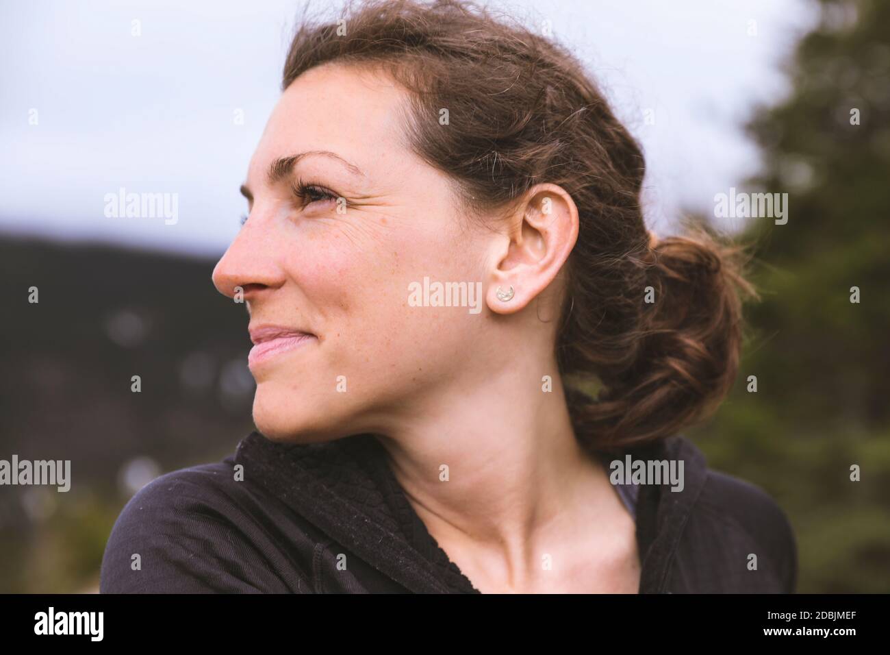 Ritratto di escursionista femminile, Mt Willard, New Hampshire, USA Foto Stock